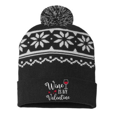 Womens Wine Is My Valentine Cute Funny Valentine's Day USA-Made Snowflake Beanie