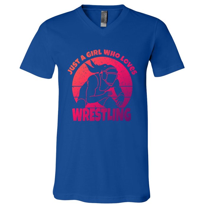 Wrestling Wrestler I Just A Who Loves Wrestling Gift V-Neck T-Shirt