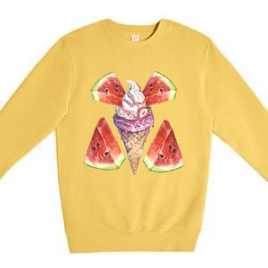 Watermelon With Ice Cream Art Premium Crewneck Sweatshirt