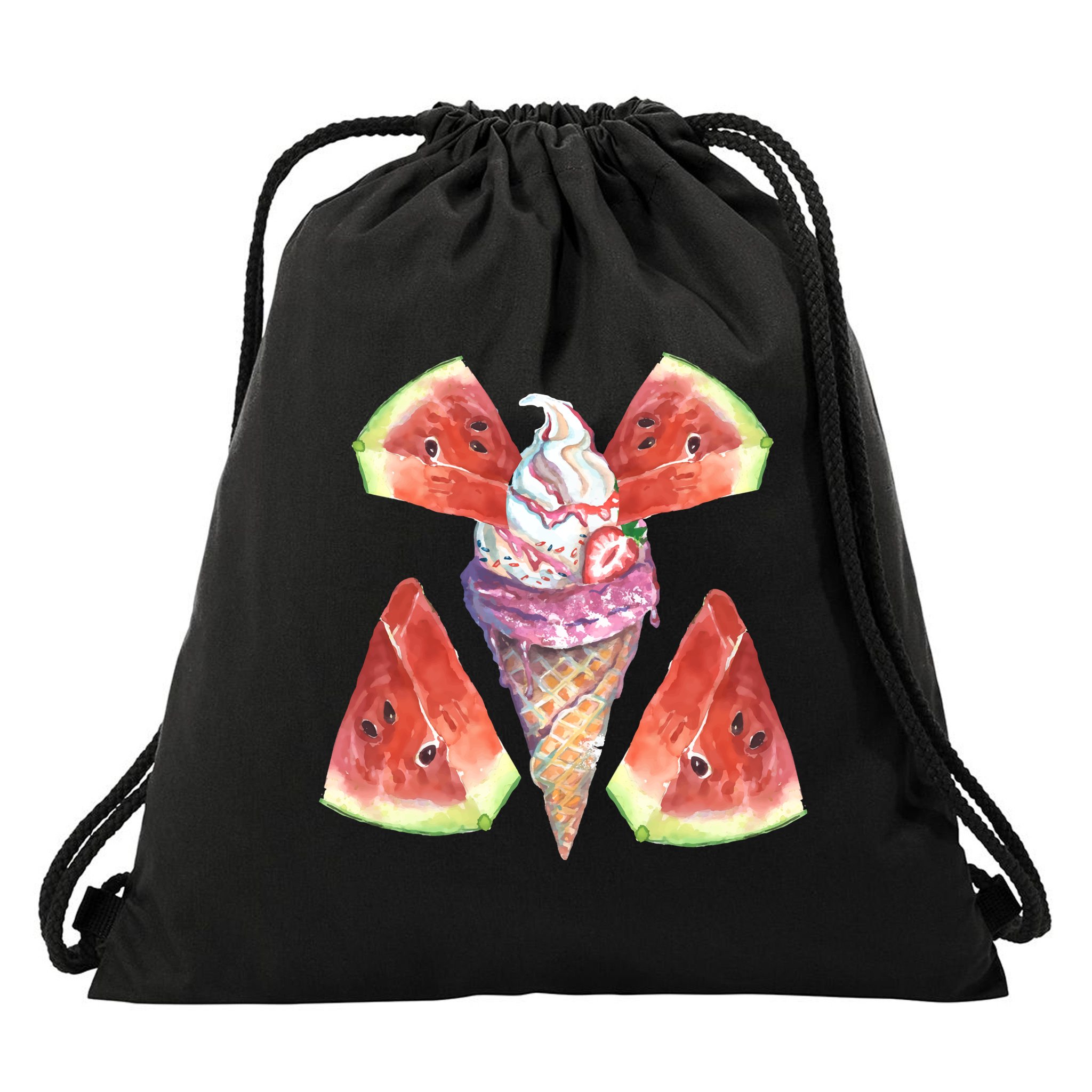 Watermelon With Ice Cream Art Drawstring Bag