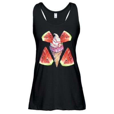 Watermelon With Ice Cream Art Ladies Essential Flowy Tank