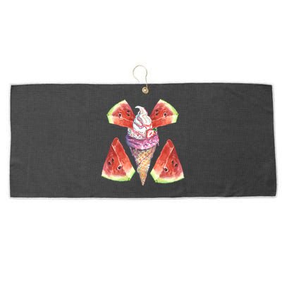 Watermelon With Ice Cream Art Large Microfiber Waffle Golf Towel