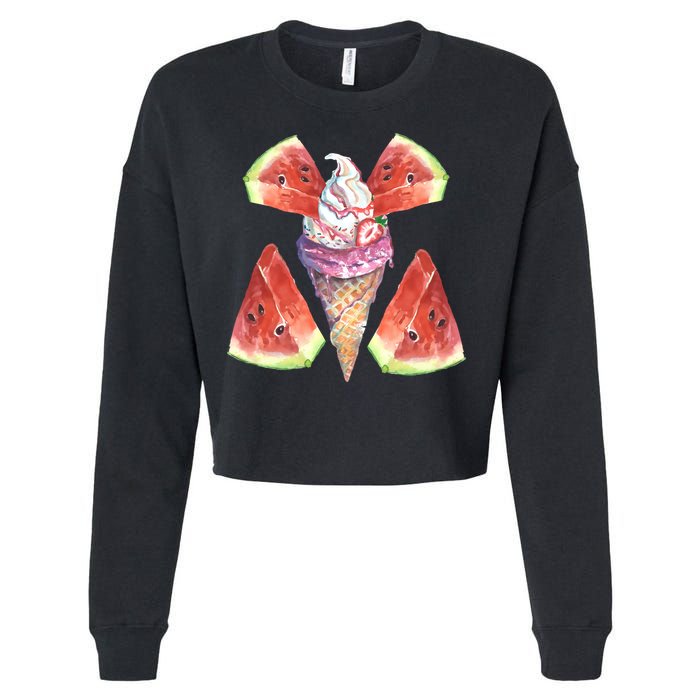 Watermelon With Ice Cream Art Cropped Pullover Crew