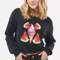 Watermelon With Ice Cream Art Cropped Pullover Crew