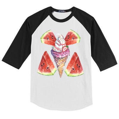 Watermelon With Ice Cream Art Kids Colorblock Raglan Jersey