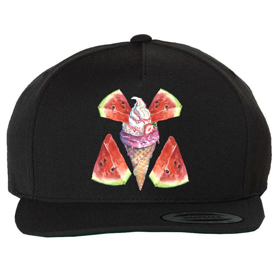 Watermelon With Ice Cream Art Wool Snapback Cap