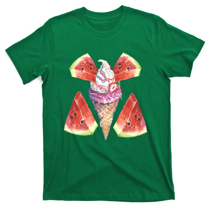 Watermelon With Ice Cream Art T-Shirt