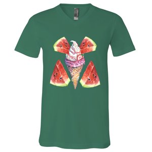 Watermelon With Ice Cream Art V-Neck T-Shirt