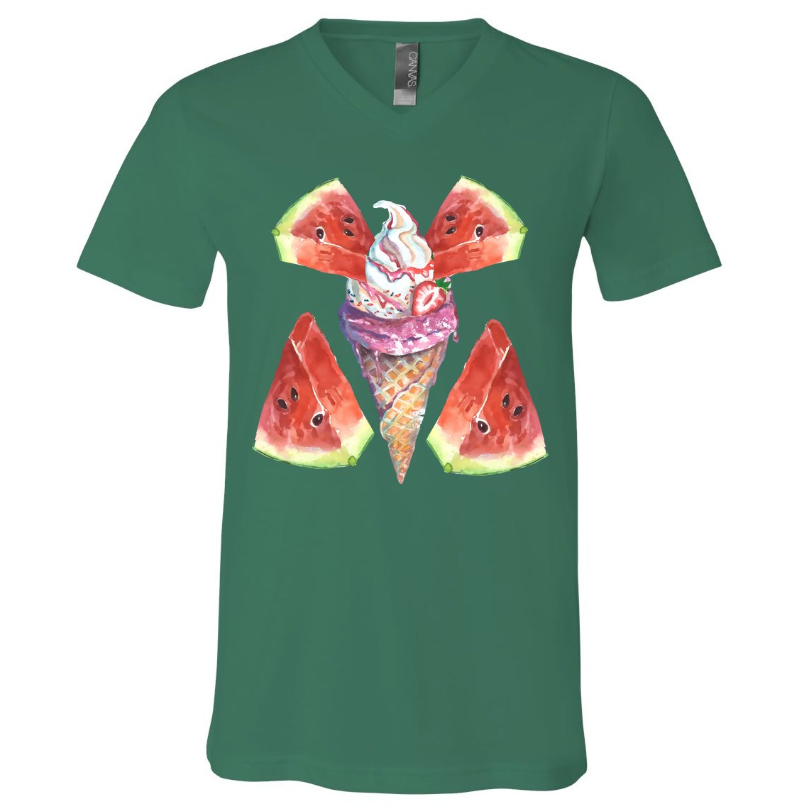 Watermelon With Ice Cream Art V-Neck T-Shirt