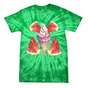 Watermelon With Ice Cream Art Tie-Dye T-Shirt