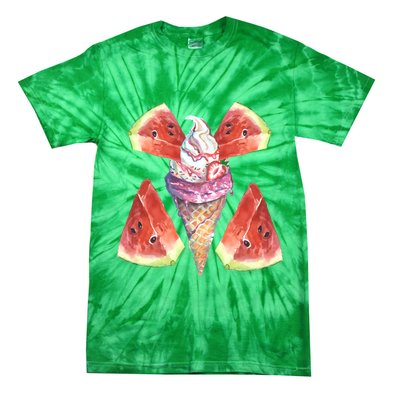 Watermelon With Ice Cream Art Tie-Dye T-Shirt