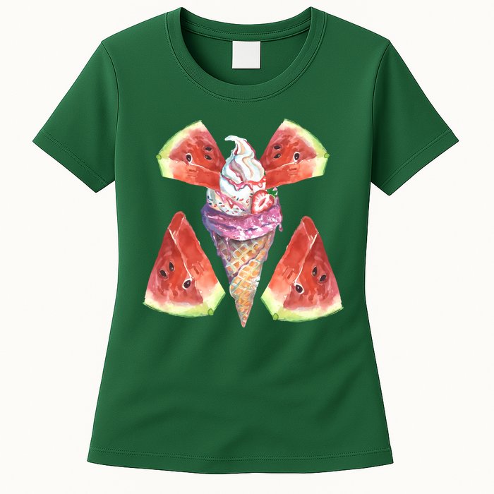 Watermelon With Ice Cream Art Womens T-Shirt
