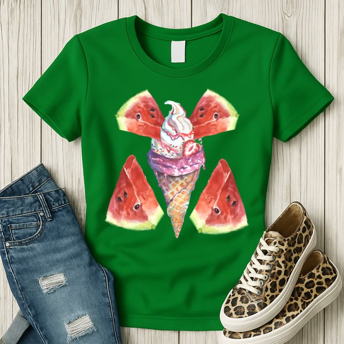 Watermelon With Ice Cream Art Womens T-Shirt
