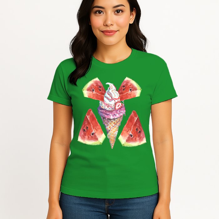Watermelon With Ice Cream Art Womens T-Shirt