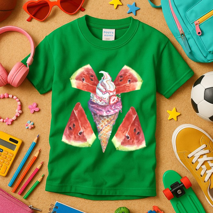 Watermelon With Ice Cream Art Kids T-Shirt