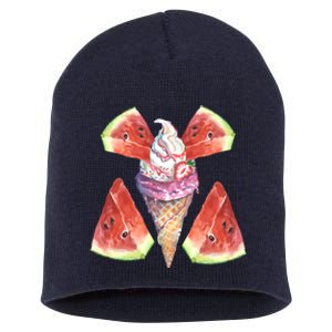 Watermelon With Ice Cream Art Short Acrylic Beanie