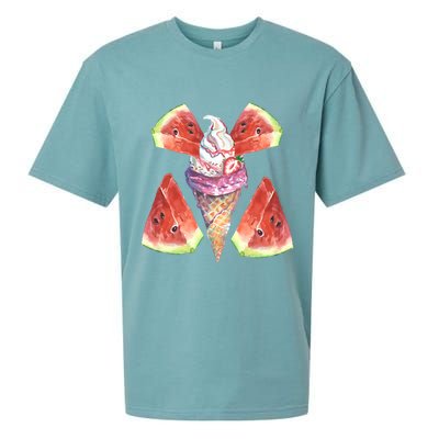 Watermelon With Ice Cream Art Sueded Cloud Jersey T-Shirt