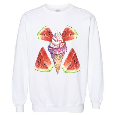 Watermelon With Ice Cream Art Garment-Dyed Sweatshirt