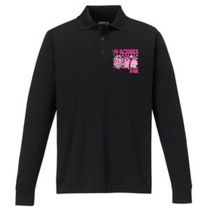 We Wear In October Breast Cancer Boo Ghosts Halloween Great Gift Performance Long Sleeve Polo