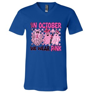 We Wear In October Breast Cancer Boo Ghosts Halloween Great Gift V-Neck T-Shirt