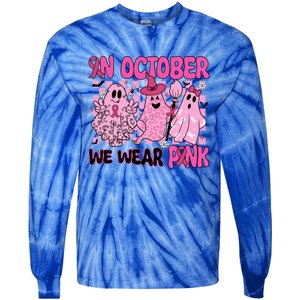 We Wear In October Breast Cancer Boo Ghosts Halloween Great Gift Tie-Dye Long Sleeve Shirt