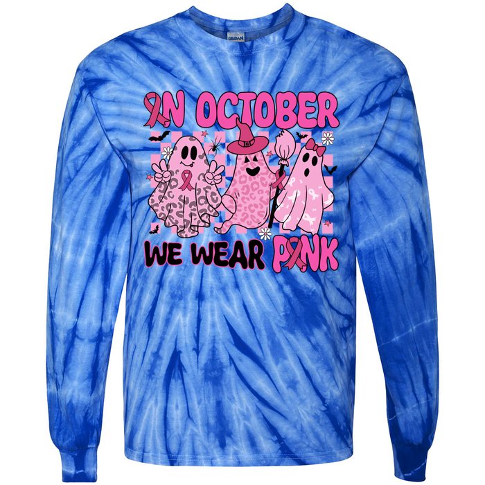 We Wear In October Breast Cancer Boo Ghosts Halloween Great Gift Tie-Dye Long Sleeve Shirt