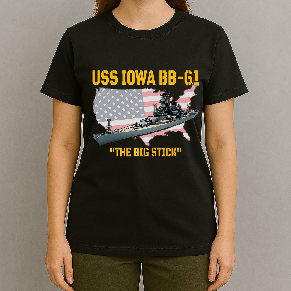 World War Ii Warship Uss Iowa & Ww2 Bb61 Battleship Veteran T-Shirt