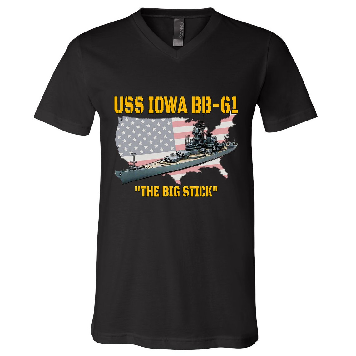 World War Ii Warship Uss Iowa & Ww2 Bb61 Battleship Veteran V-Neck T-Shirt
