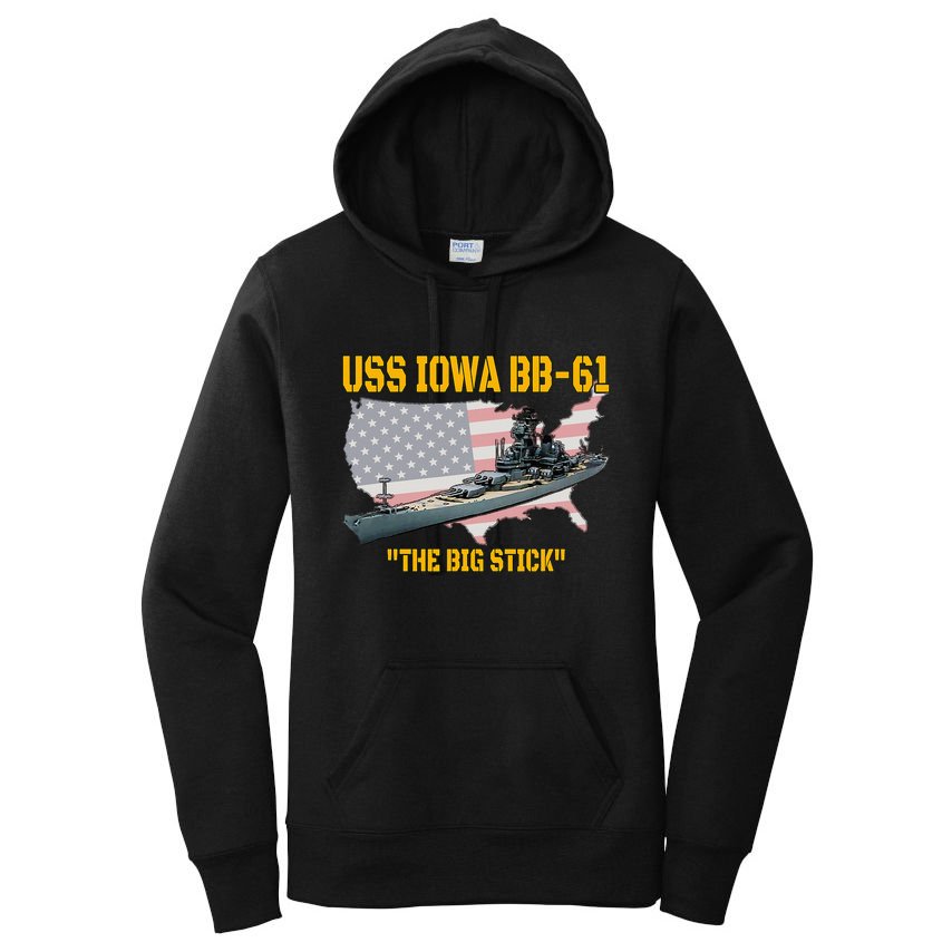 World War Ii Warship Uss Iowa & Ww2 Bb61 Battleship Veteran Women's Pullover Hoodie