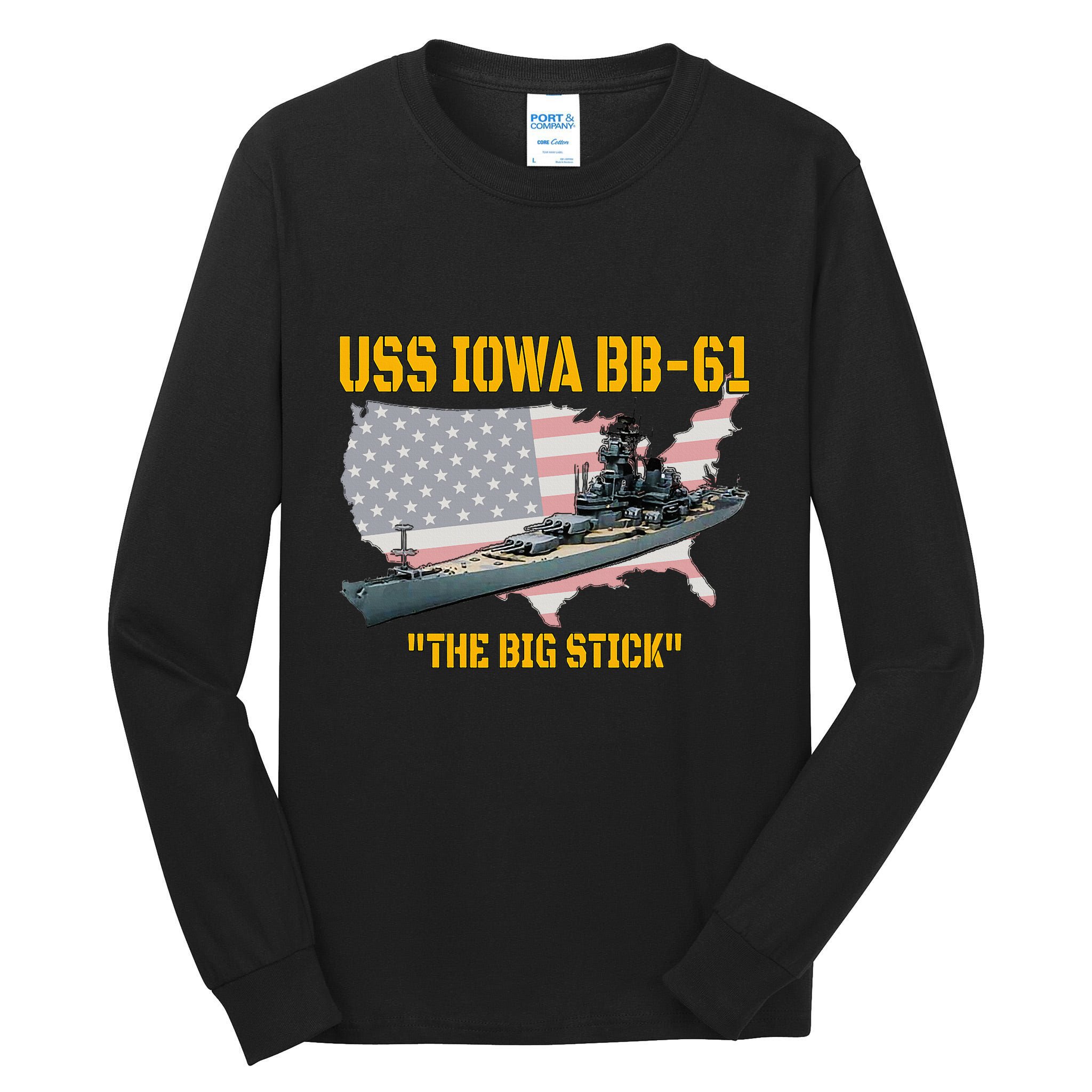 World War Ii Warship Uss Iowa & Ww2 Bb61 Battleship Veteran Tall Long Sleeve T-Shirt