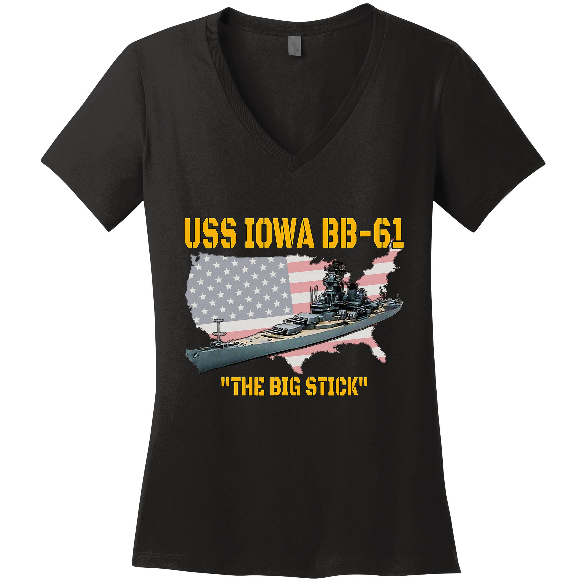 World War Ii Warship Uss Iowa & Ww2 Bb61 Battleship Veteran Women's V-Neck T-Shirt