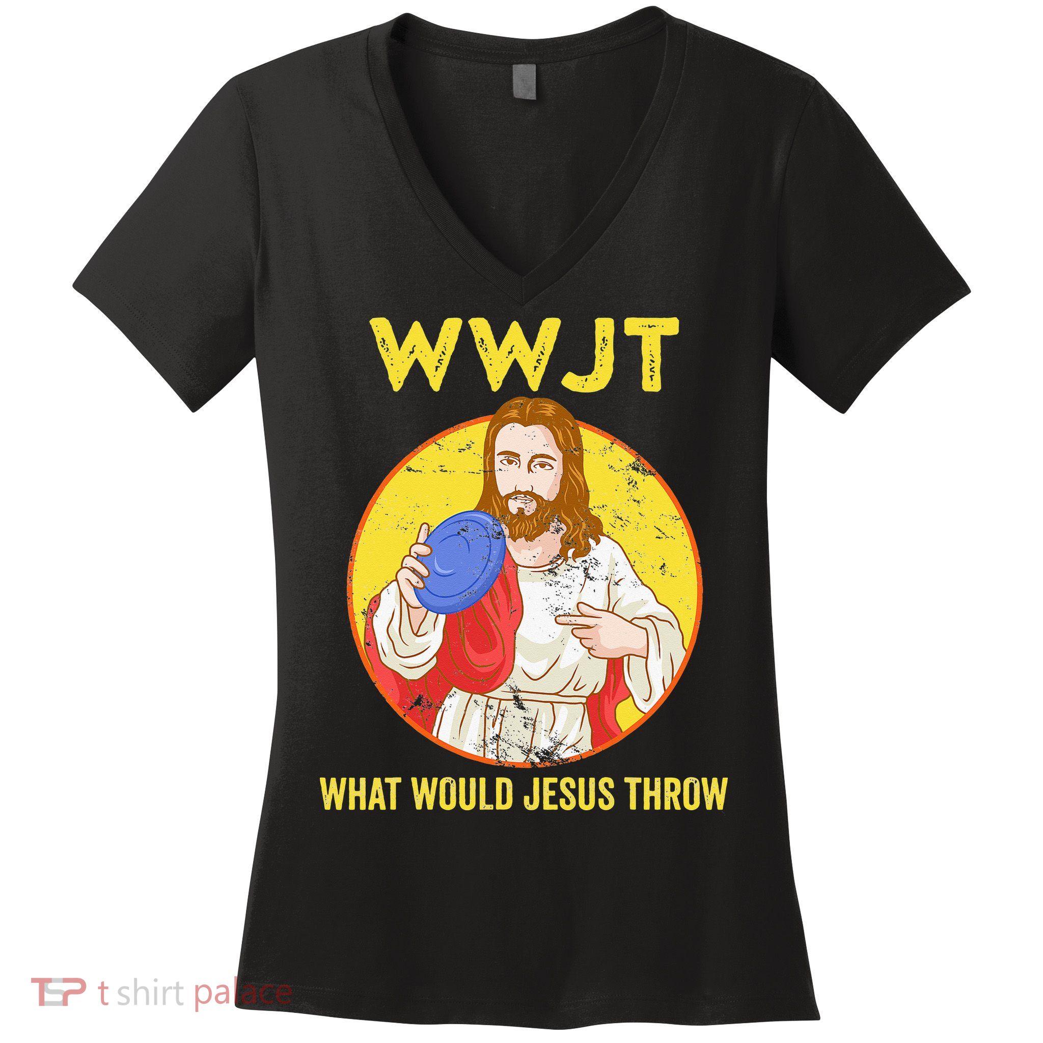 What Would Jesus Throw Frisbee Golf Women's V-Neck T-Shirt