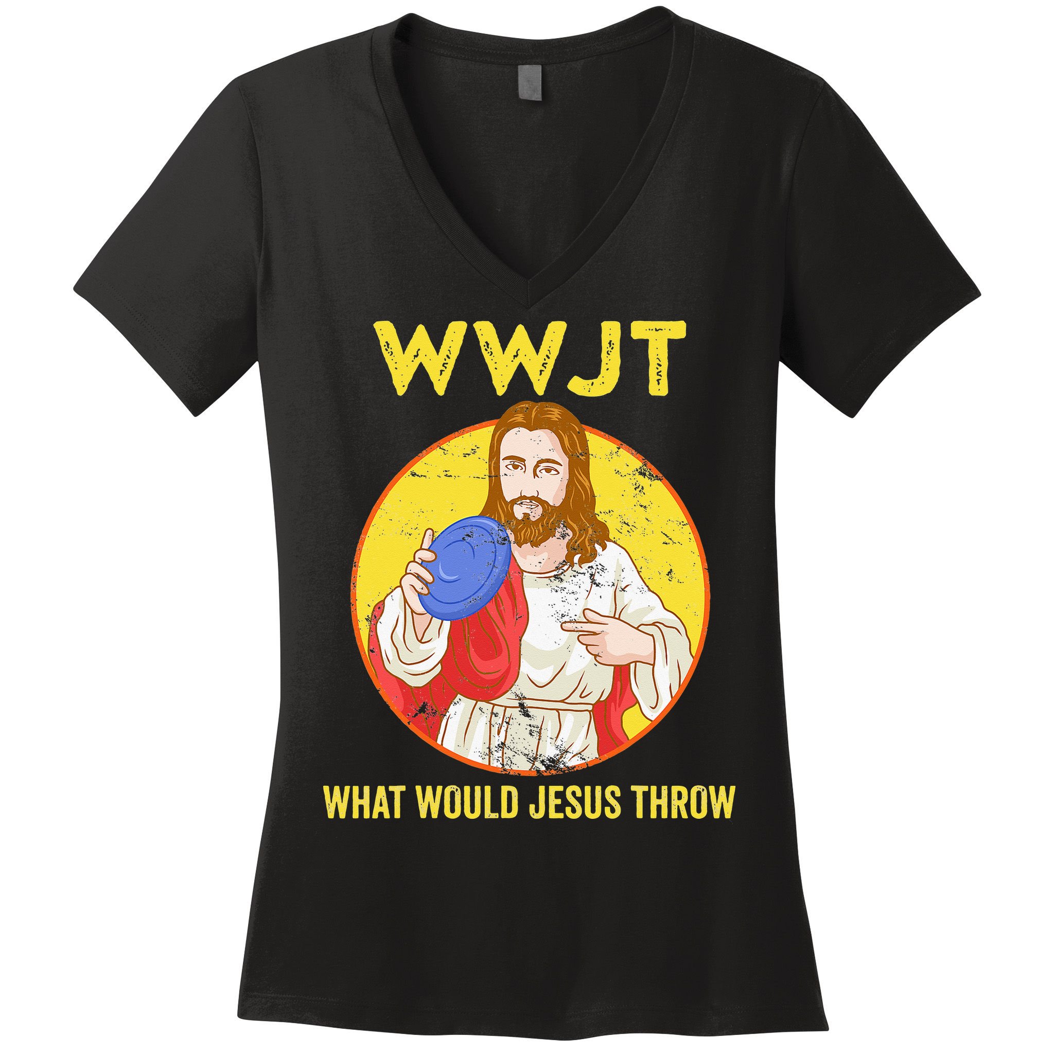 What Would Jesus Throw Frisbee Golf Women's V-Neck T-Shirt