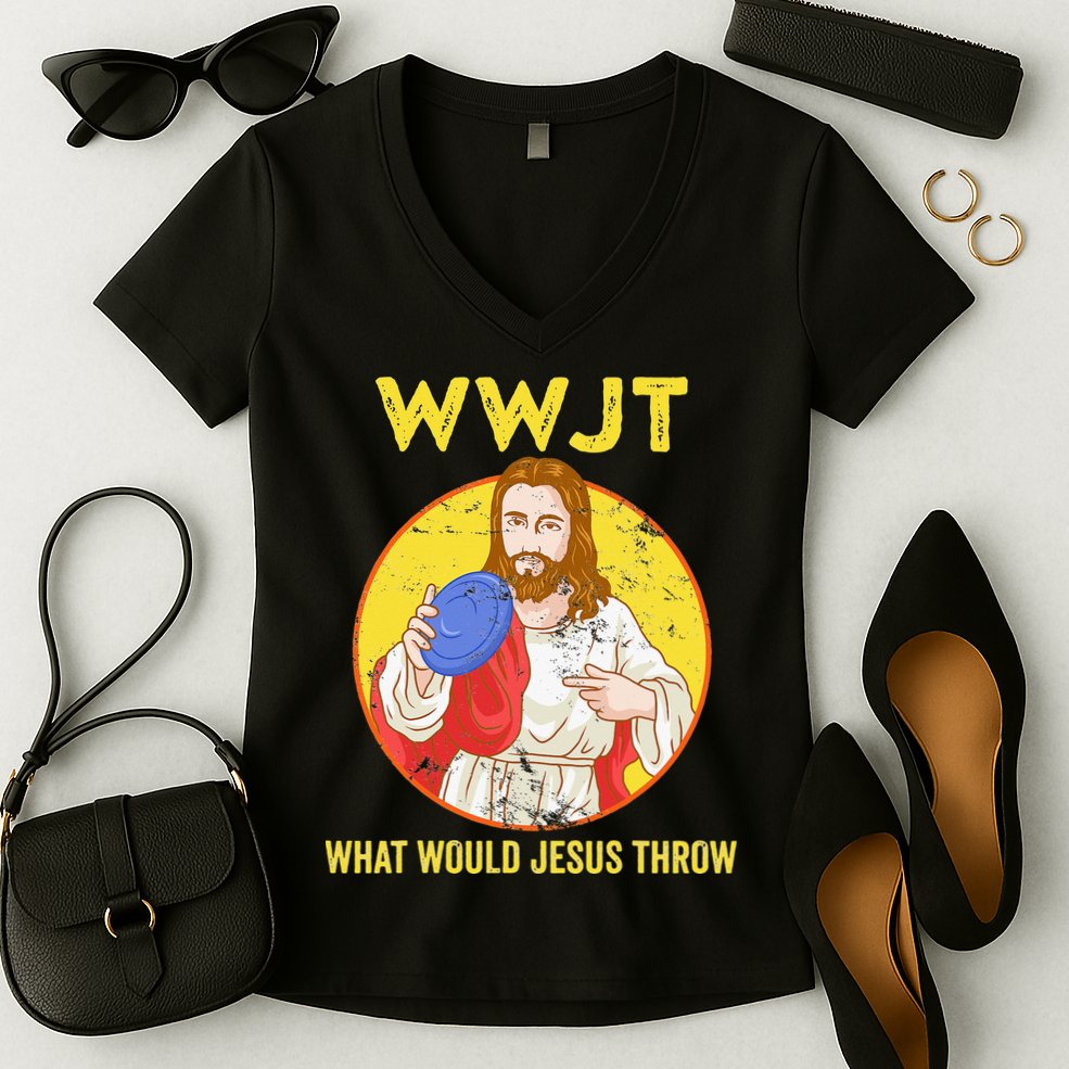 What Would Jesus Throw Frisbee Golf Women's V-Neck T-Shirt