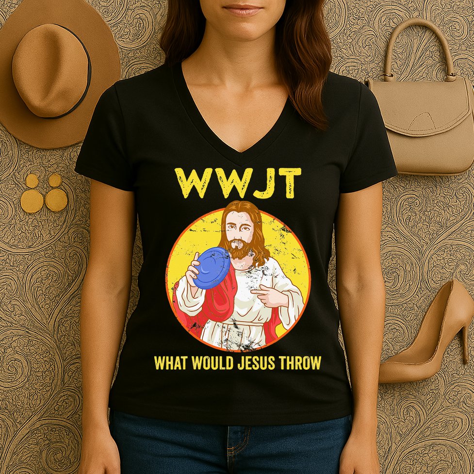 What Would Jesus Throw Frisbee Golf Women's V-Neck T-Shirt