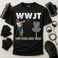 What Would Jesus Throw Christmas WWJT Disc Golf Funny Cooling Performance Crew T-Shirt
