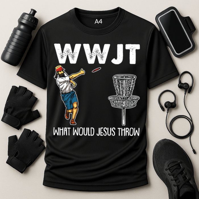 What Would Jesus Throw Christmas WWJT Disc Golf Funny Cooling Performance Crew T-Shirt