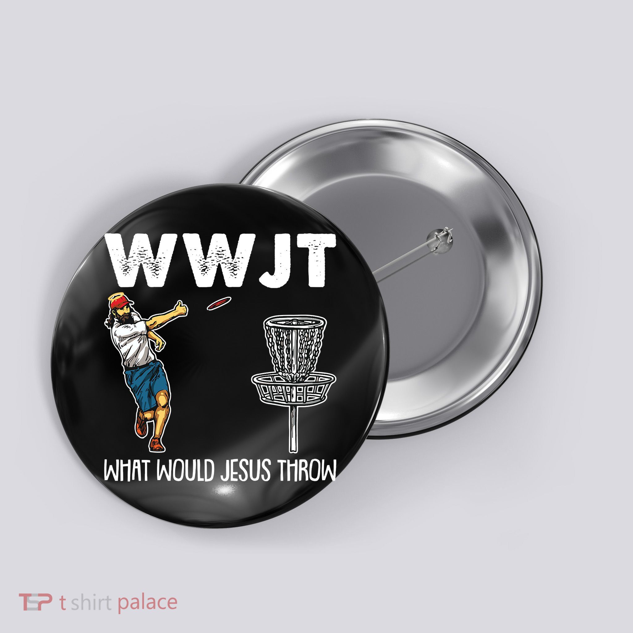 What Would Jesus Throw Christmas WWJT Disc Golf Funny Button