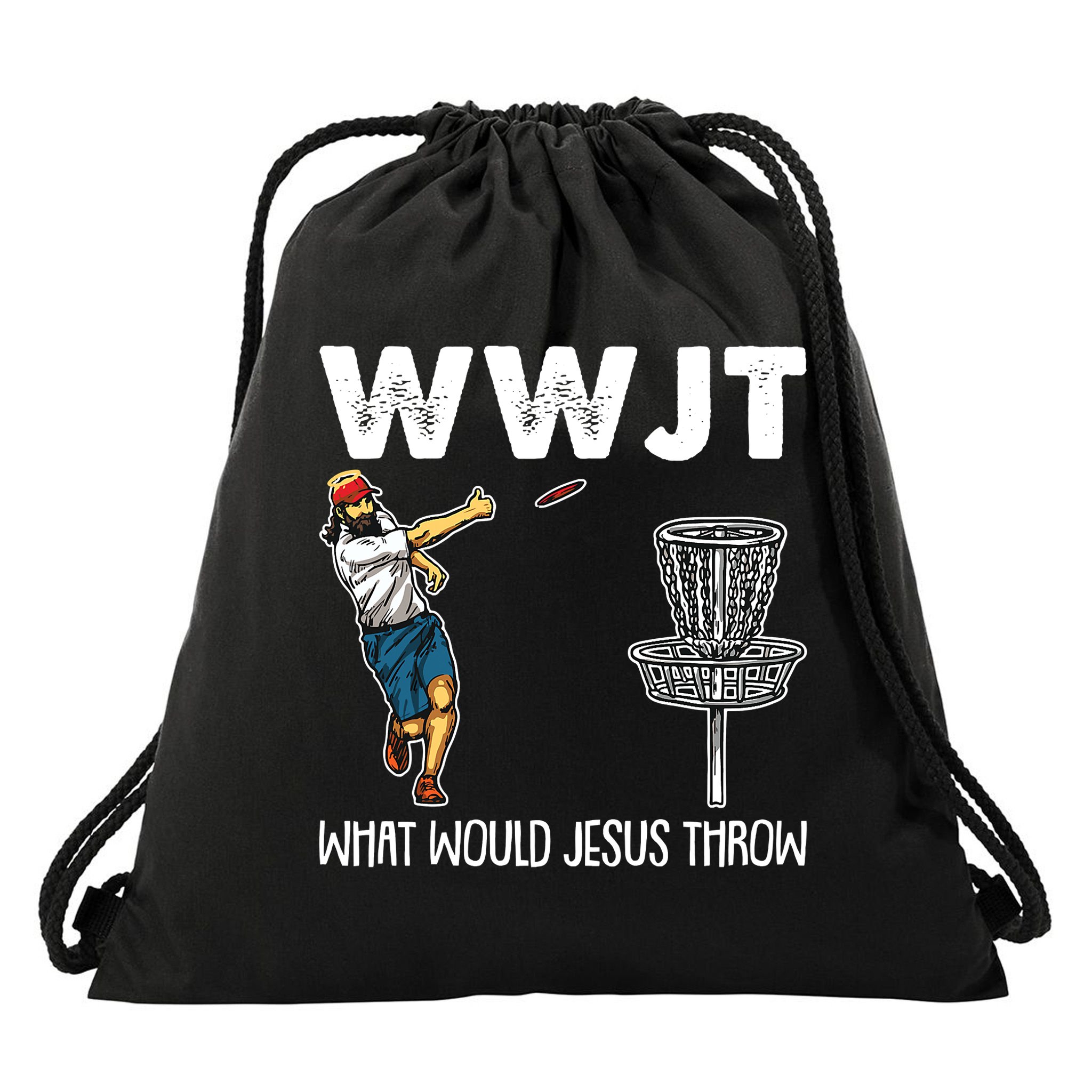 What Would Jesus Throw Christmas WWJT Disc Golf Funny Drawstring Bag