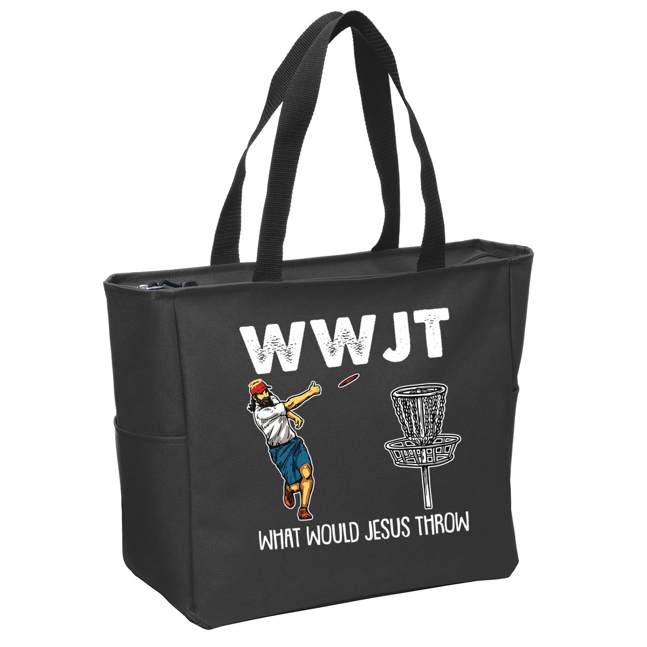 What Would Jesus Throw Christmas WWJT Disc Golf Funny Zip Tote Bag