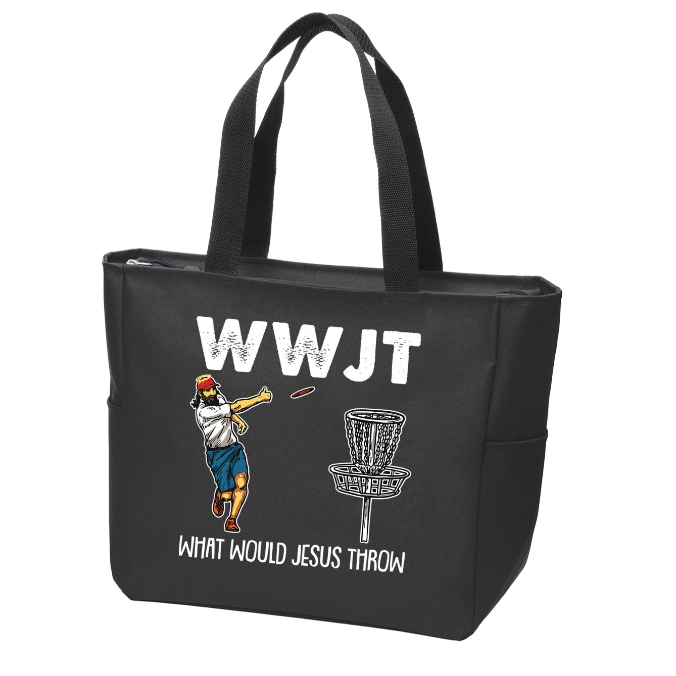 What Would Jesus Throw Christmas WWJT Disc Golf Funny Zip Tote Bag