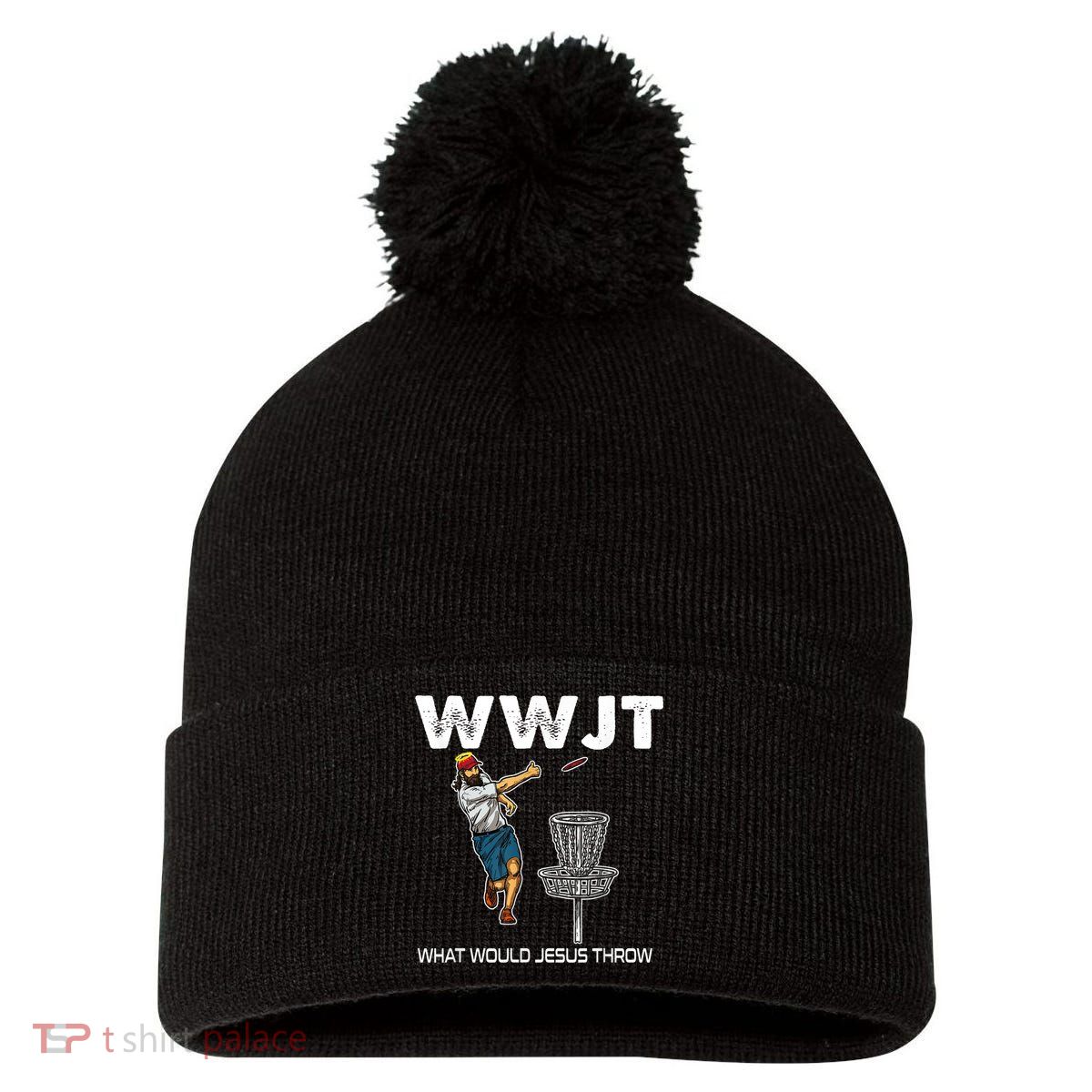 What Would Jesus Throw Golf Disc Pom Pom 12in Knit Beanie