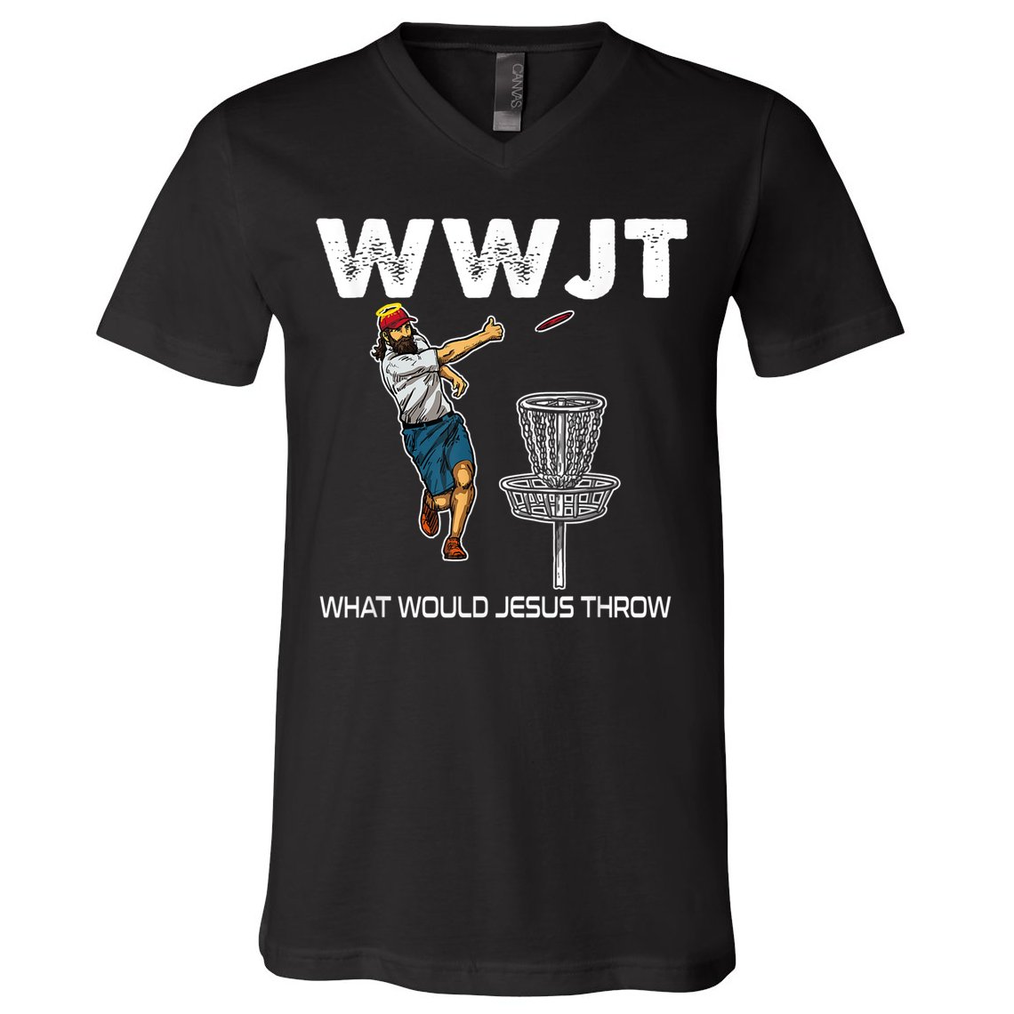 What Would Jesus Throw Golf Disc V-Neck T-Shirt