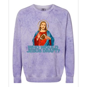 Who Would Jesus Draft Funny Fantasy Football Jesus Colorblast Crewneck Sweatshirt