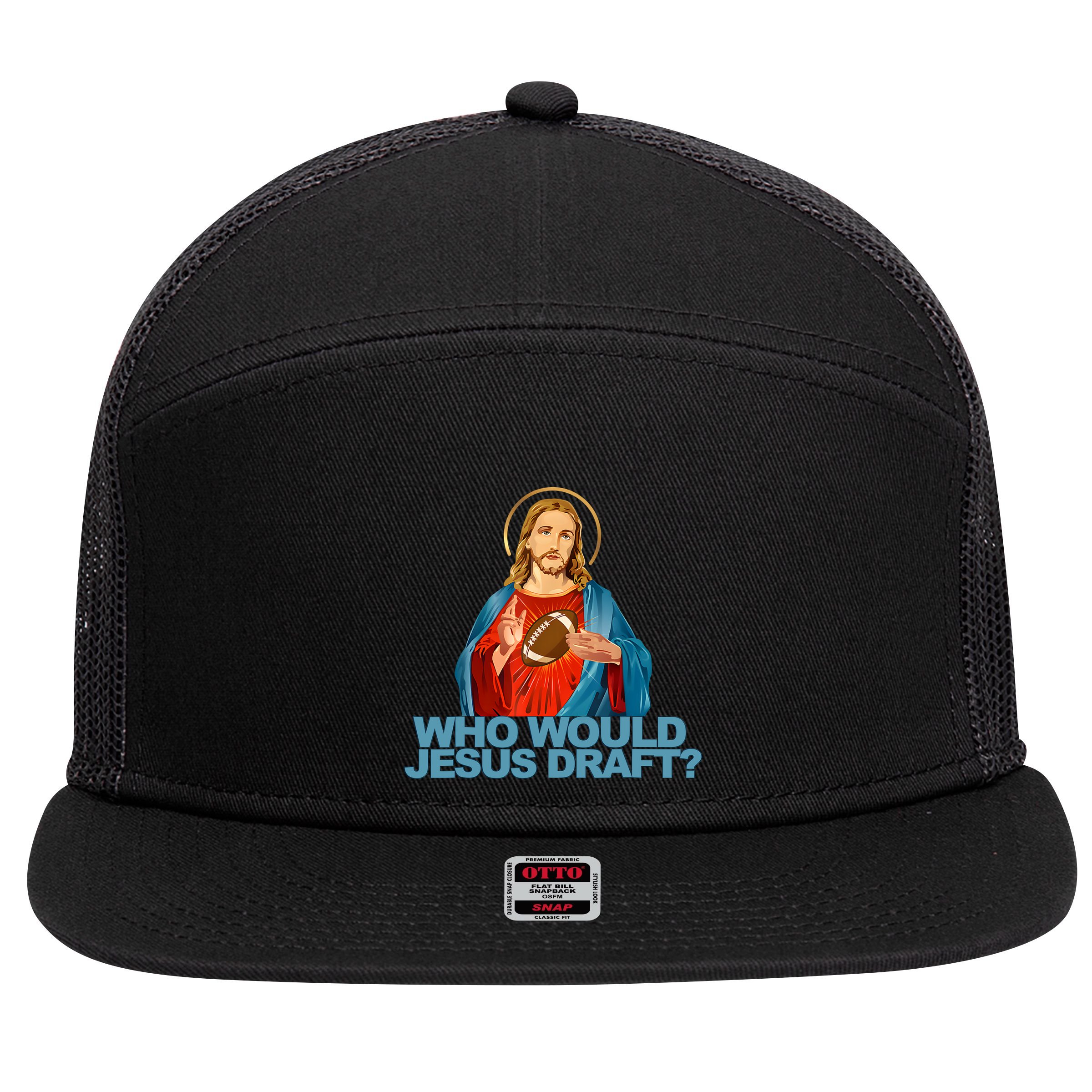 Who Would Jesus Draft Funny Fantasy Football Jesus 7 Panel Mesh Trucker Snapback Hat