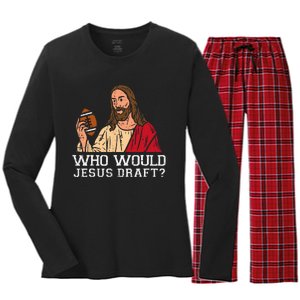 Who Would Jesus Draft American Football Funny Christian Women's Long Sleeve Flannel Pajama Set 