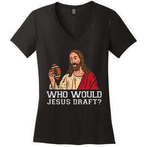 Who Would Jesus Draft American Football Funny Christian Women's V-Neck T-Shirt