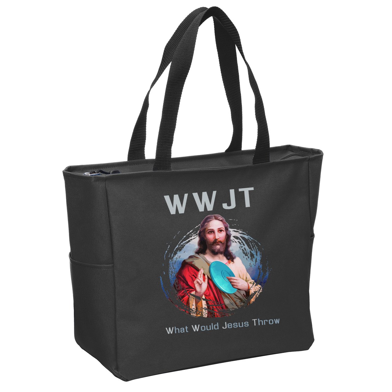What Would Jesus Throw Funny Disc Golf & Women Zip Tote Bag