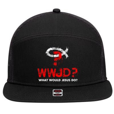 WWJD? What Would Jesus Do 7 Panel Mesh Trucker Snapback Hat