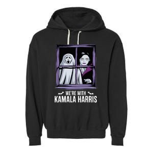 WeRe With Kamala Harris Scarry Halloween Ghost Vampire Garment-Dyed Fleece Hoodie